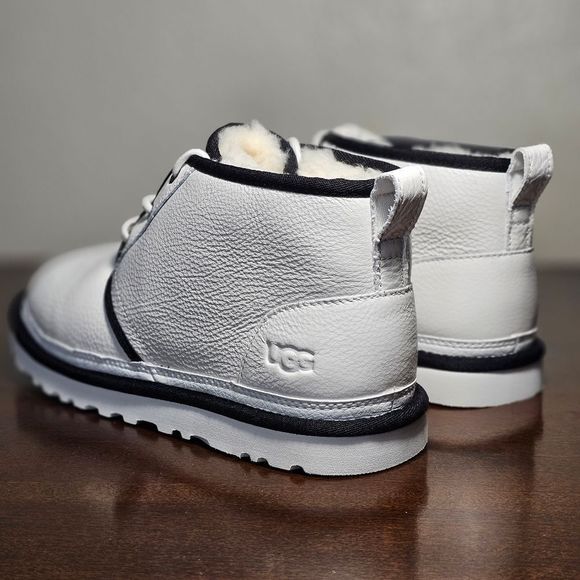 UGG Neumel Leather Chukka Boots Men\'s 8 White Black Wool Lined 1133777 Plush New main image 9